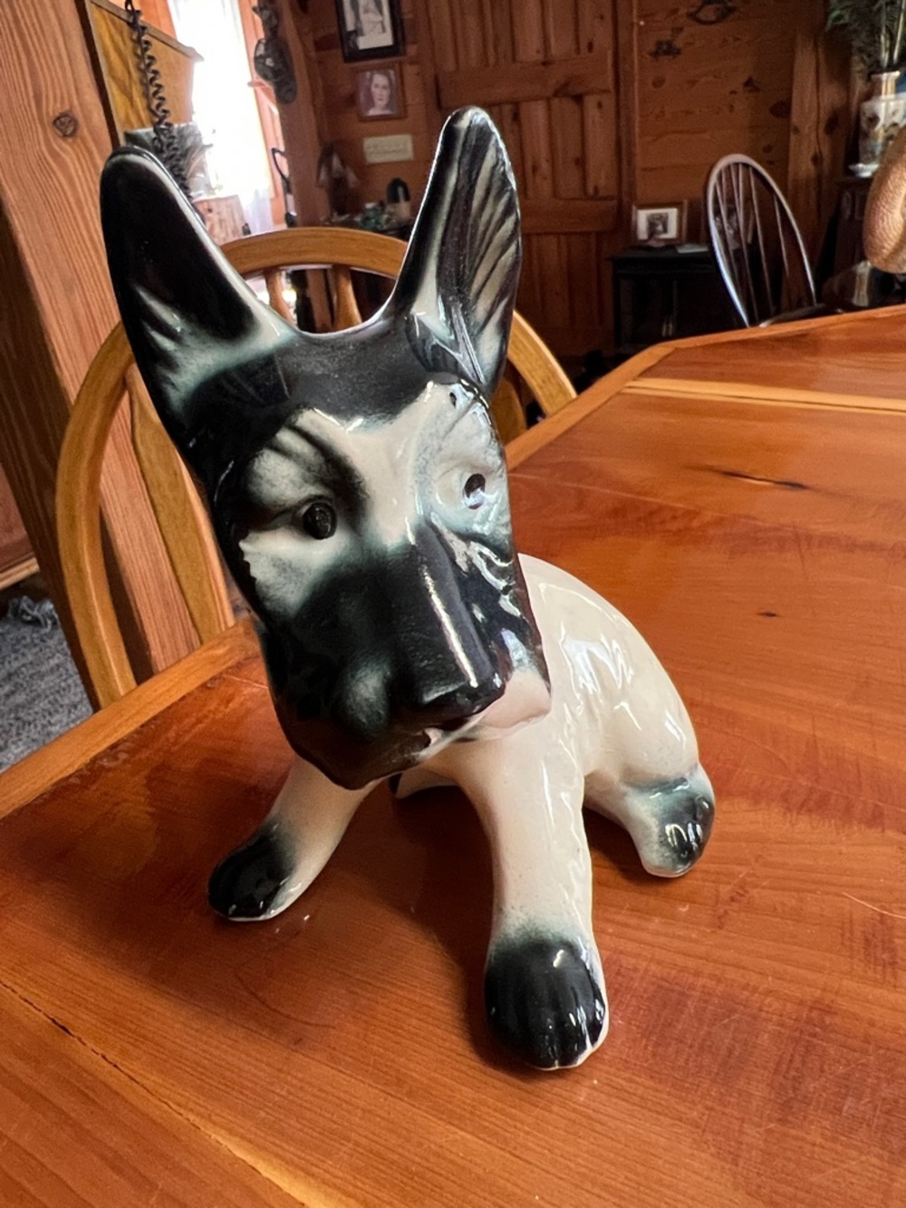 Vtg Ceramic Scottish Terrier Figurine MCM Black and White Glossy 5.5" Tall 4"